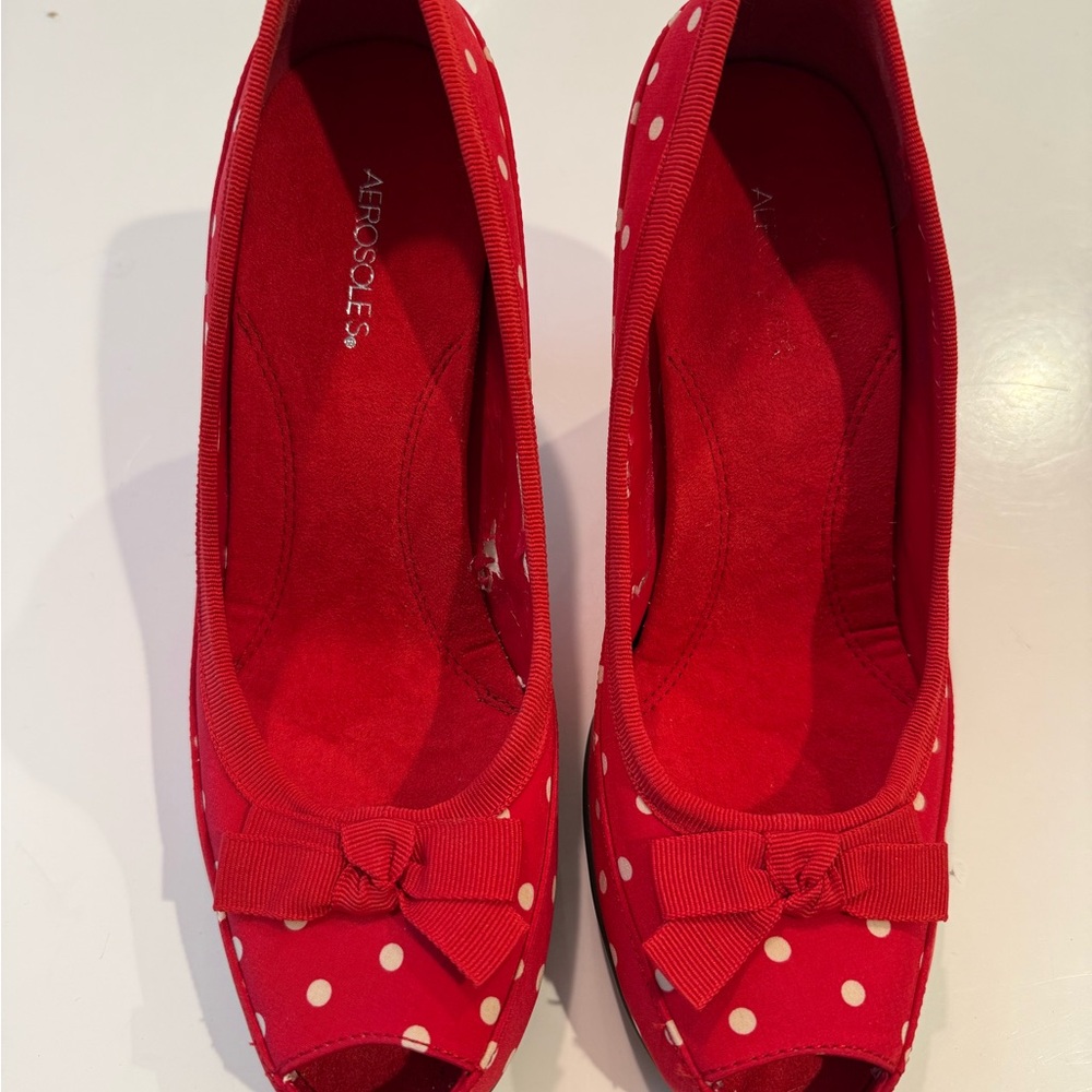 AEROSOLES Red Polka Dot Peep Toe Heels